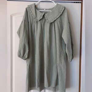 Green Gingham Dress with Ruffled Collar